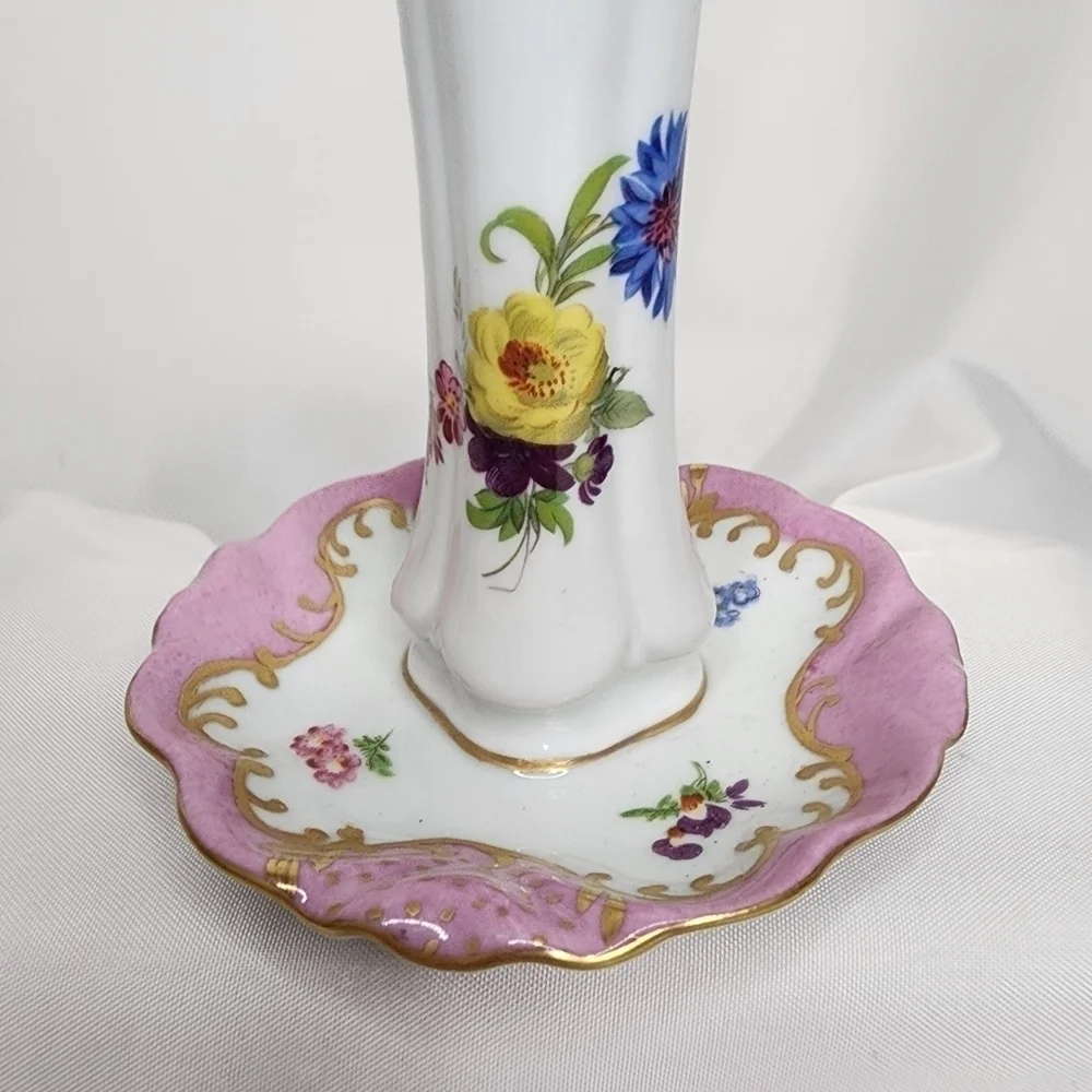 Victorian HatPin Holder Antique Paris Royal Peint ala Main Pink Floral Porcelain